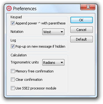 Fig. 7. Calculator Preferences.